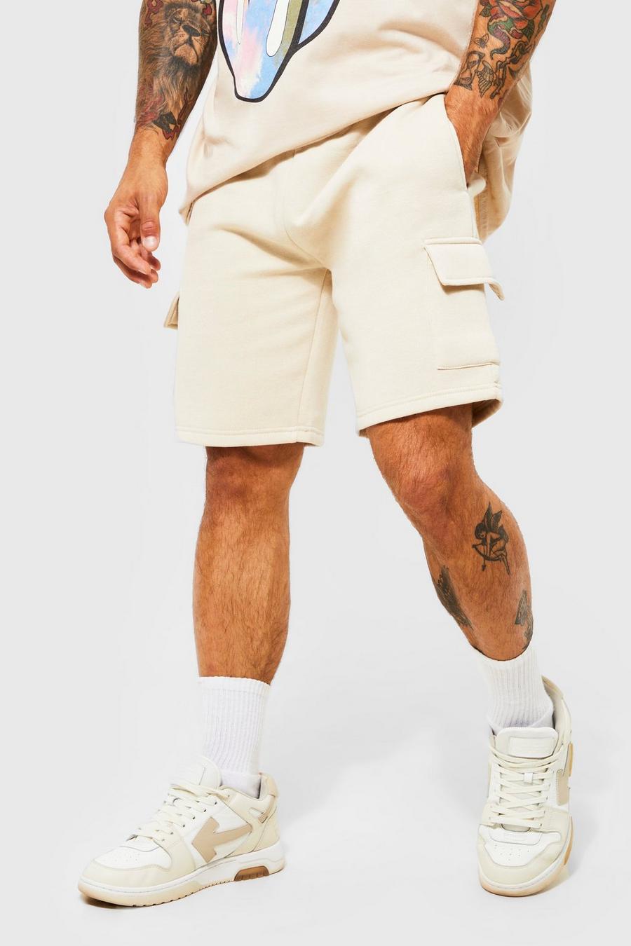 Stone beige Baggy Cargo Jersey Shorts