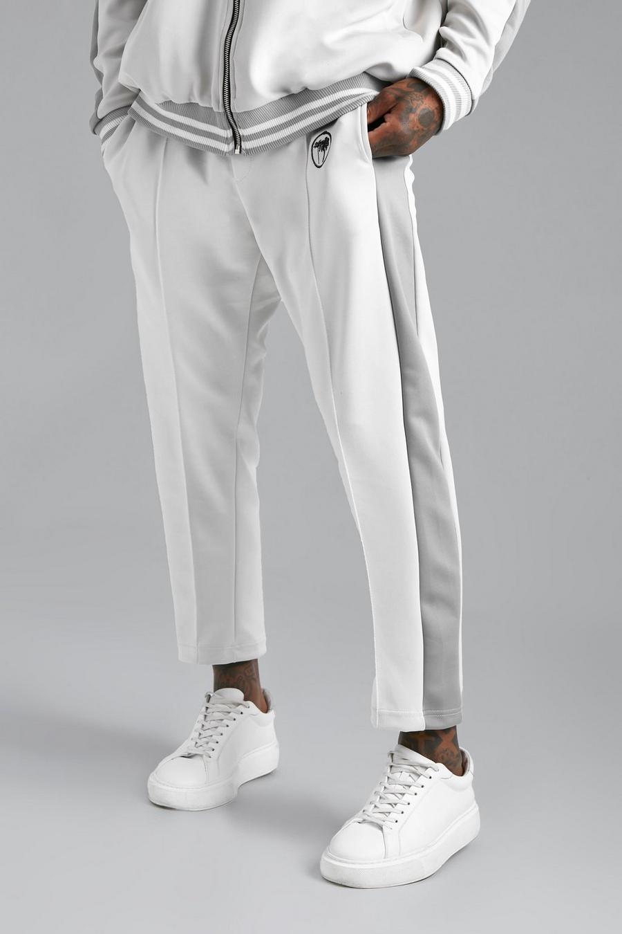 Ecru white Scuba Side Panel Tapered Cropped Jogger