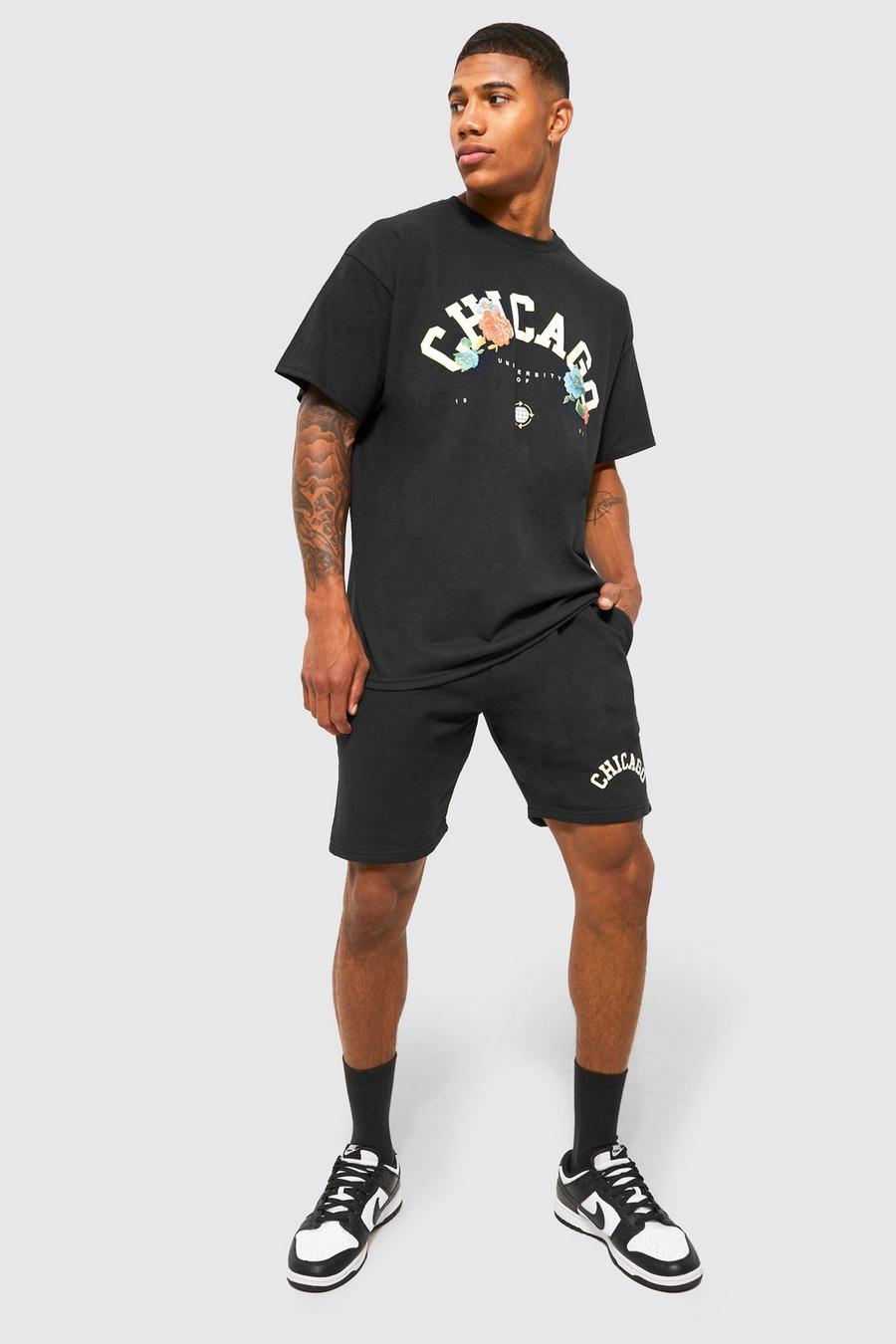 Black Oversized Chicago T-shirt And Short Set