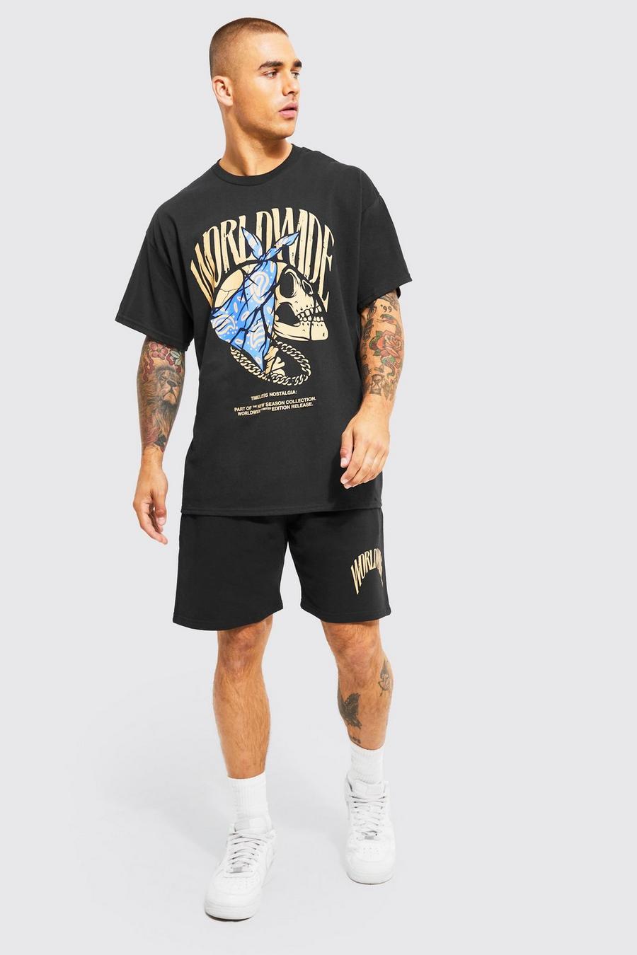Black noir Oversized Worldwide T-shirt And Short Set