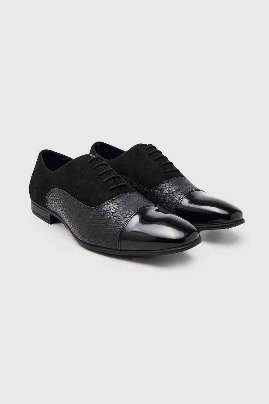 Black nero Faux Suede Panel Oxford Shoe