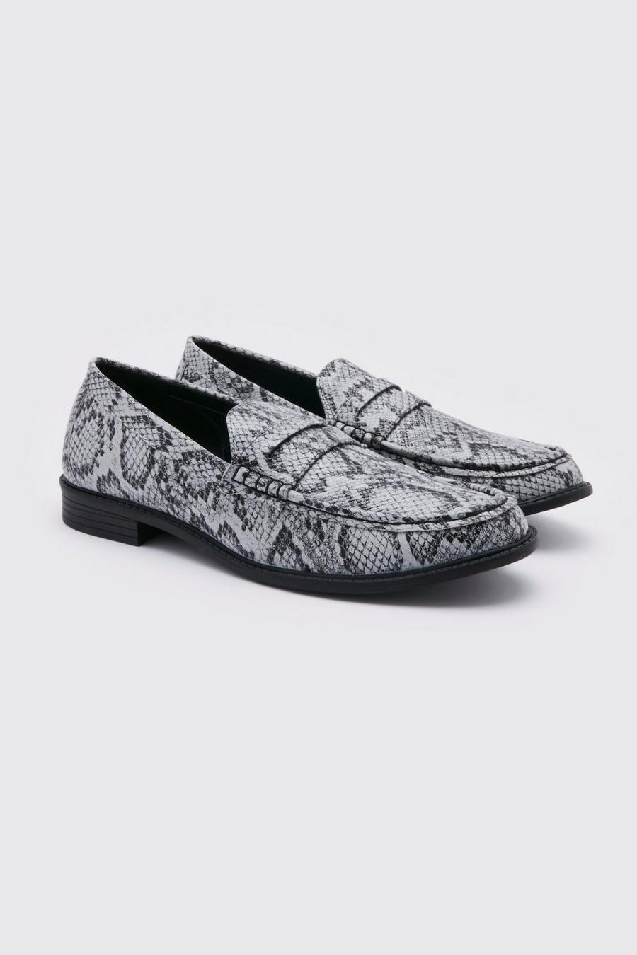 Charcoal grey Ormskinnsmönstrade loafers
