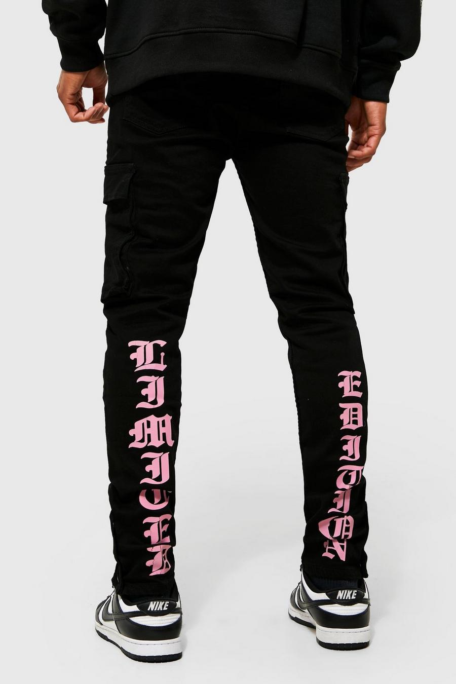 שחור סקיני ג'ינס דגמ"ח נמתח עם כיתוב Limited image number 1