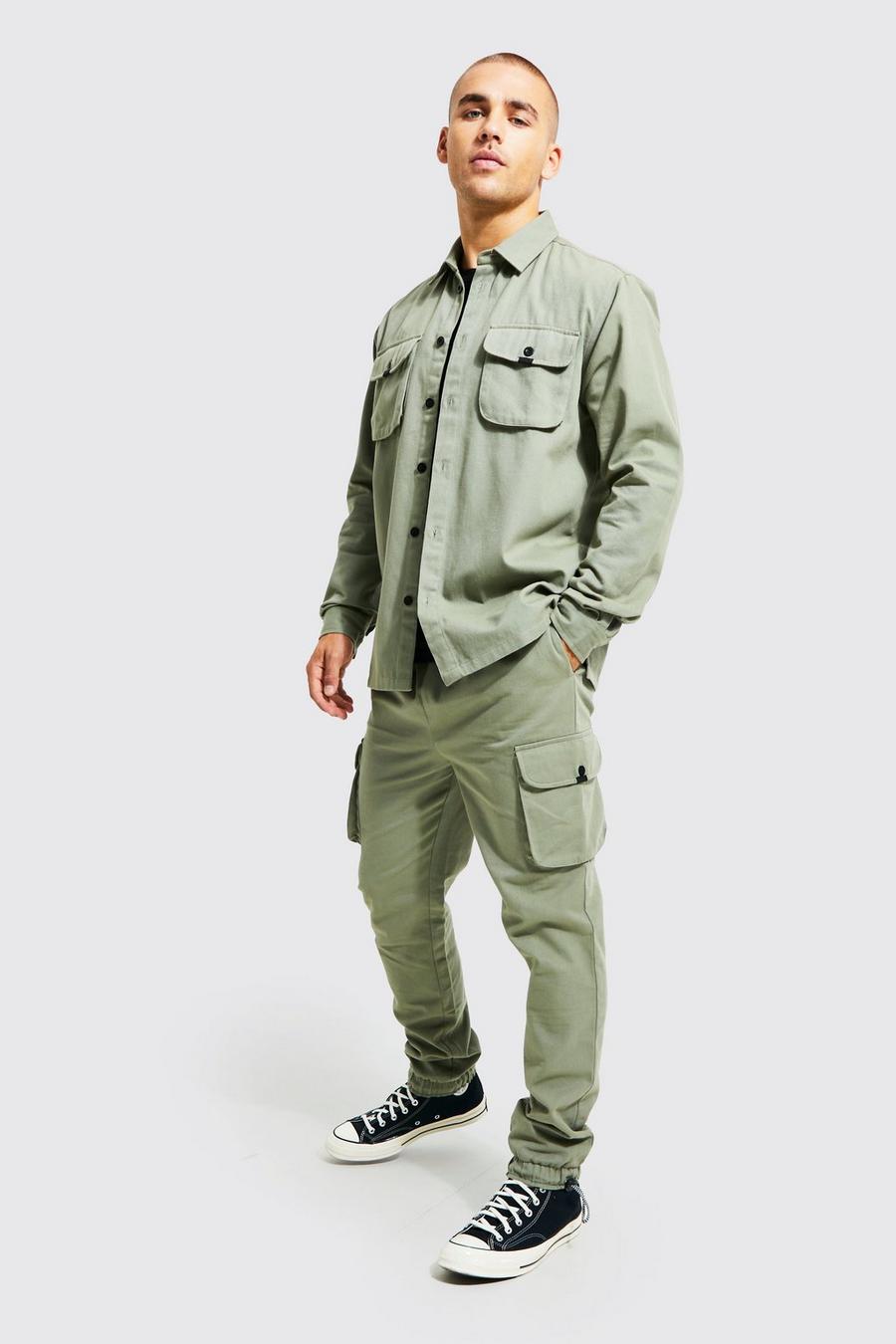 Sage green Official Man Utility Shirt & Trouser Set