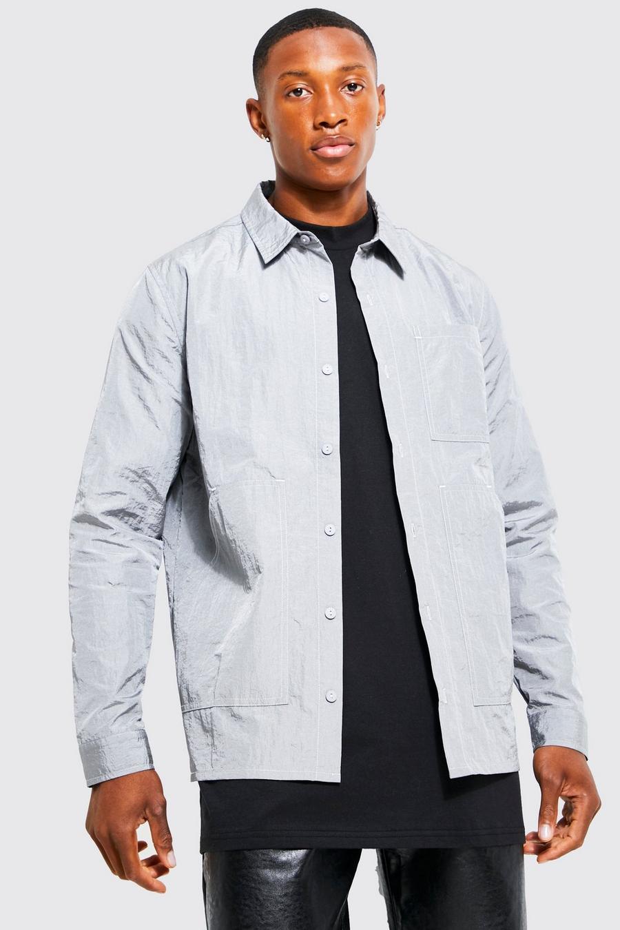 Grey grigio Nylon Workwear Overshirt With Contrast Stitch