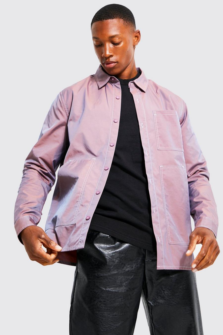 Nylon Overshirt mit Kontrast-Naht, Mauve purple image number 1