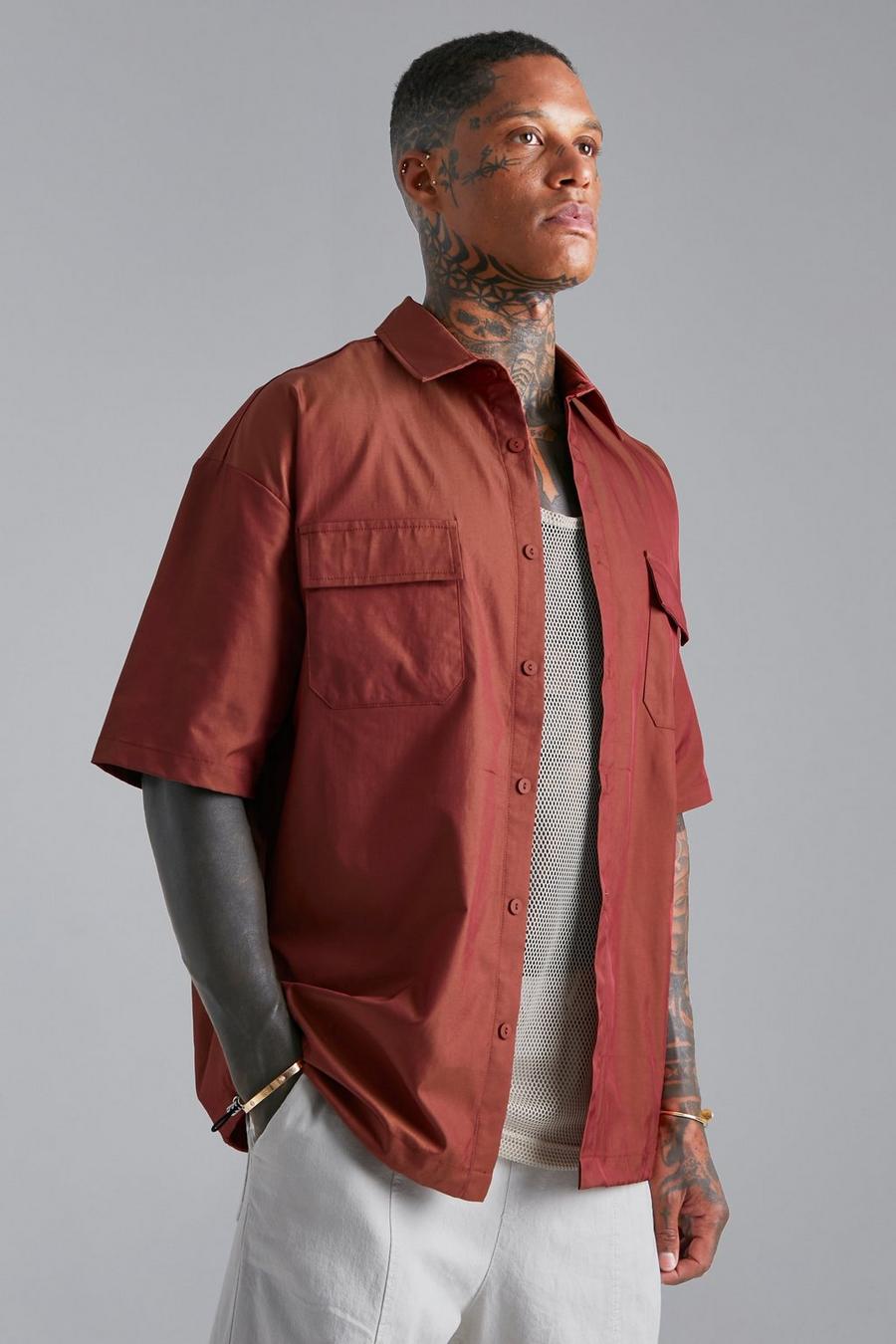 Camisa oversize recta cargo de manga corta, Rust image number 1