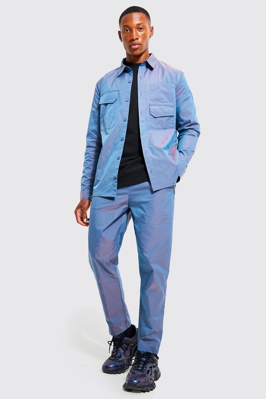 Charcoal Iridescent Overshirt & Tapered Trousers Set image number 1