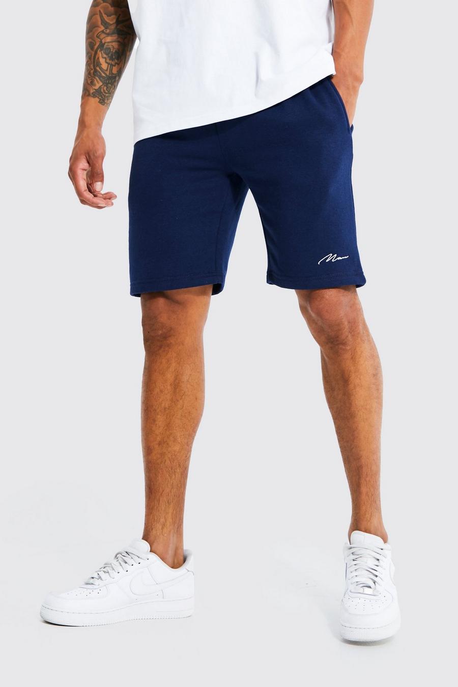 Pantalón corto ajustado de tela jersey con firma MAN, Navy blu oltremare