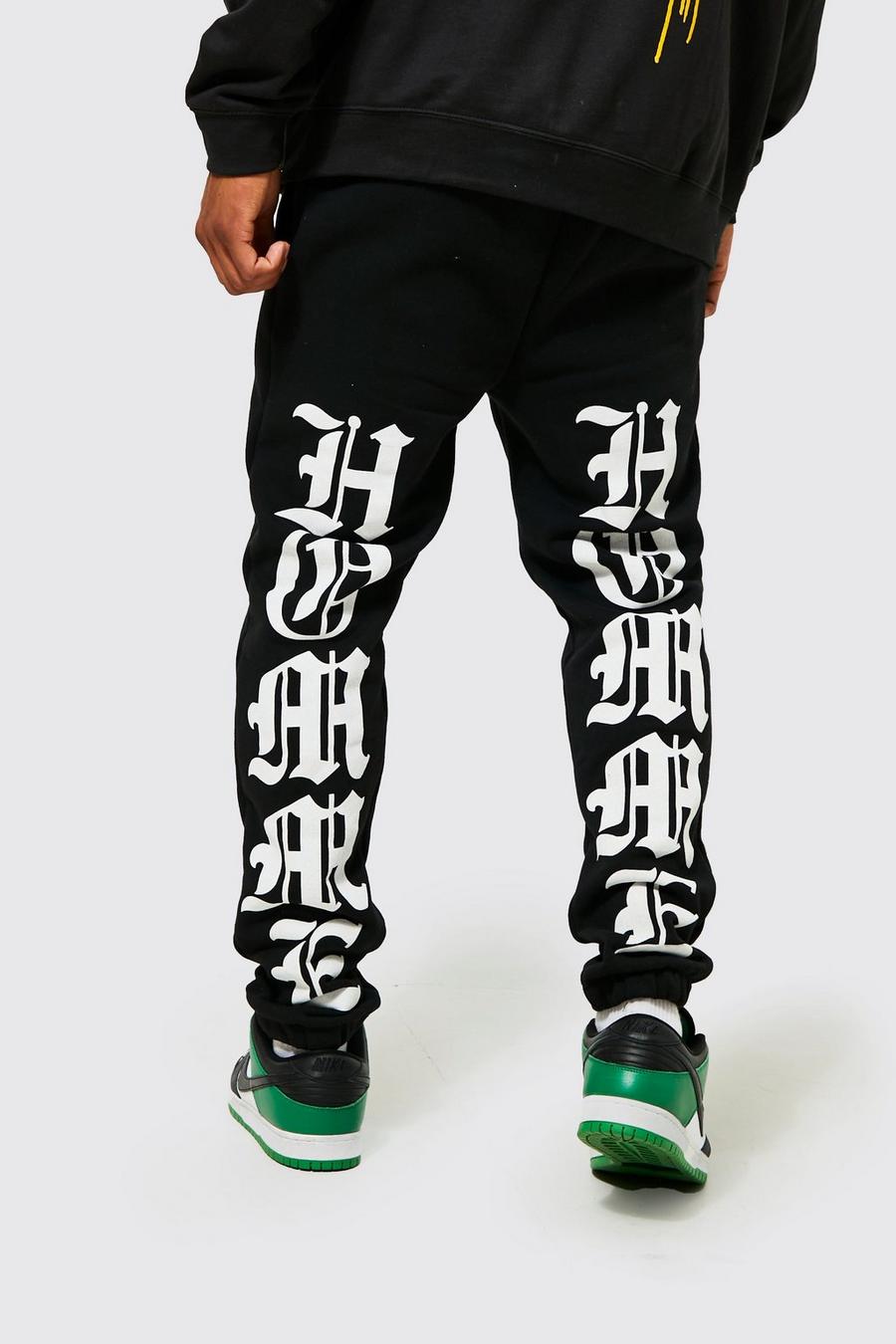 Black Regular Fit Homme Graphic Joggers