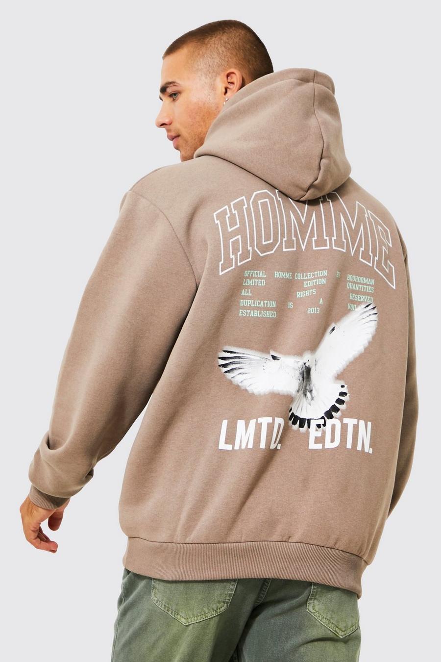Stone Oversized Dove Graphic Hoodie image number 1