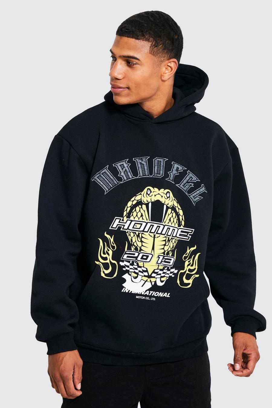 Black Oversized Snake Graphic Hoodie image number 1