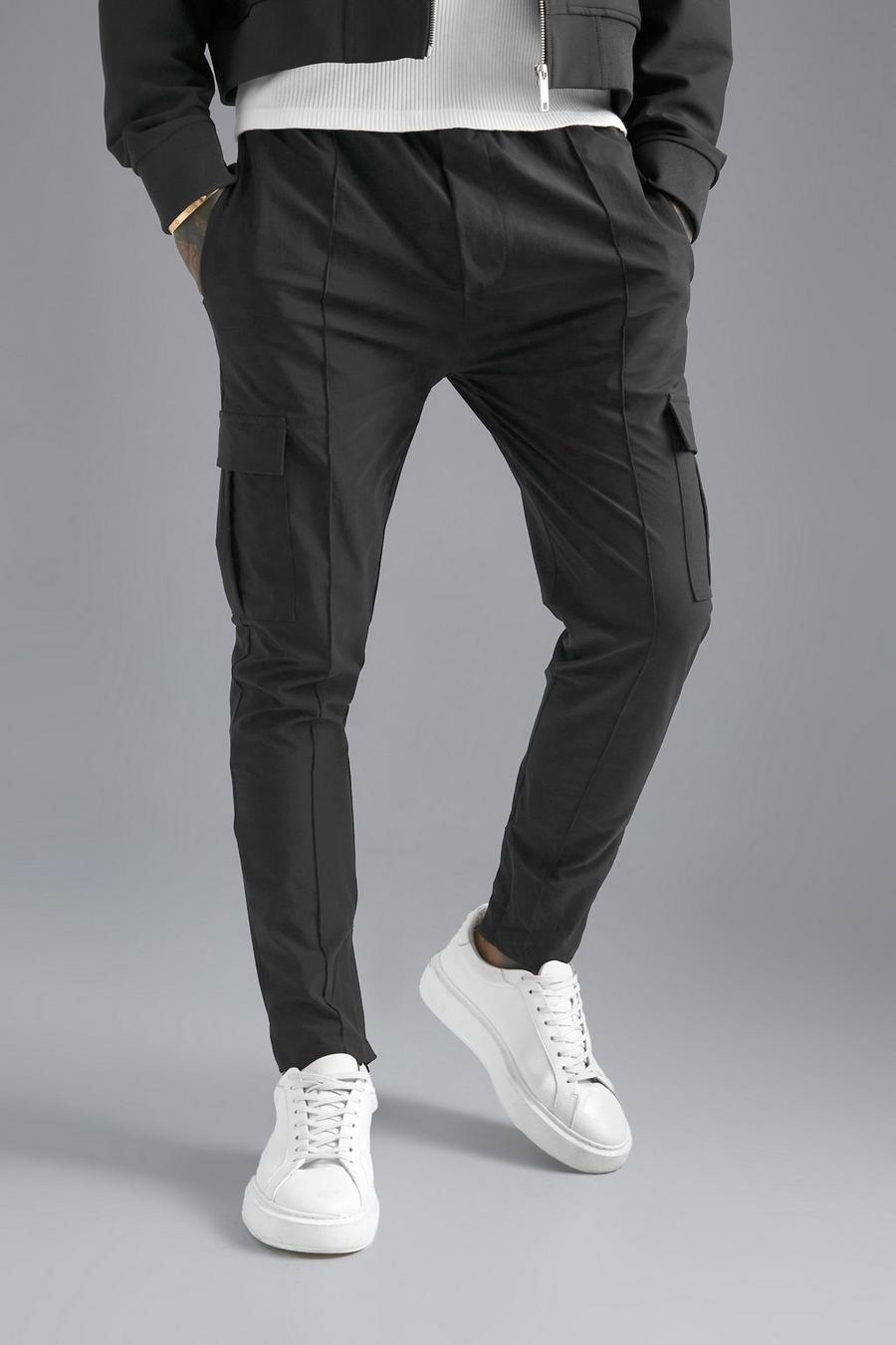 Black schwarz Slim Fit Technical Stretch Cargo Trouser