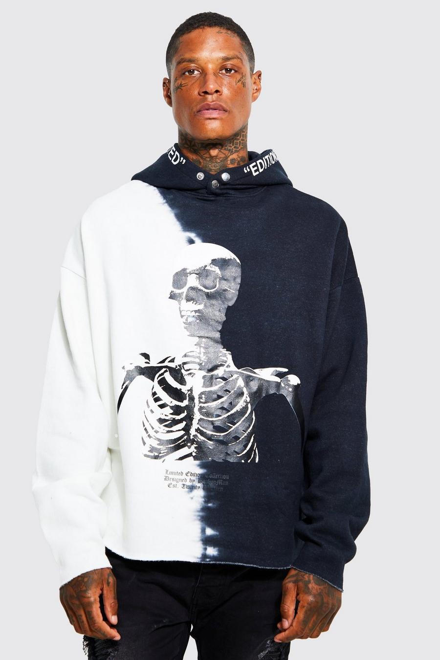 Black Boxy Fit Bleached Skeleton Graphic Hoodie