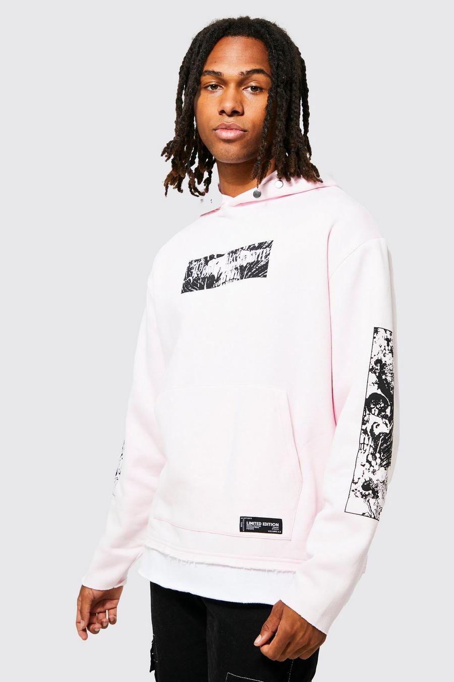 Pink Oversized Faux Layer Graphic Hoodie image number 1