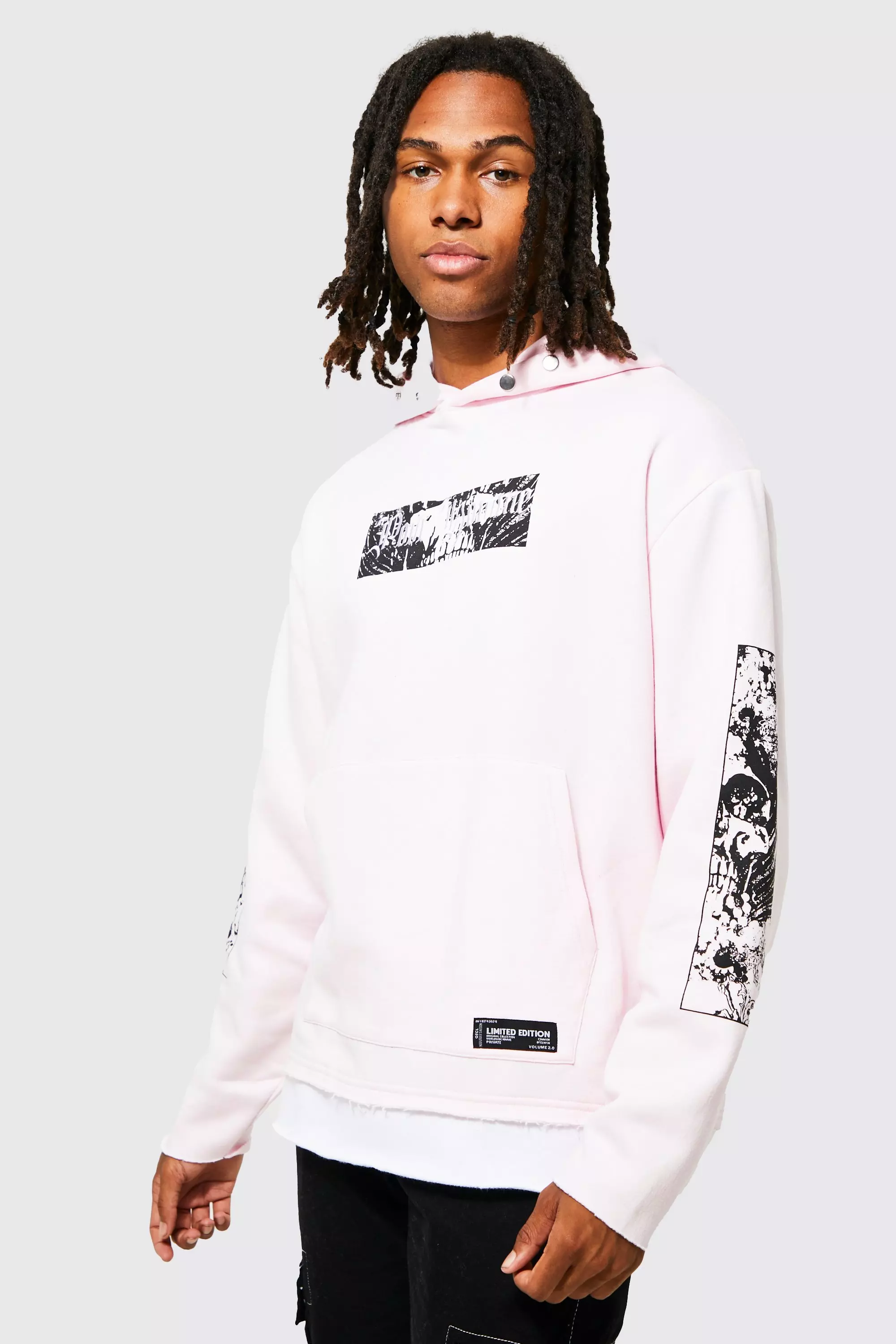 Pink Oversized Faux Layer Graphic Hoodie alternative image