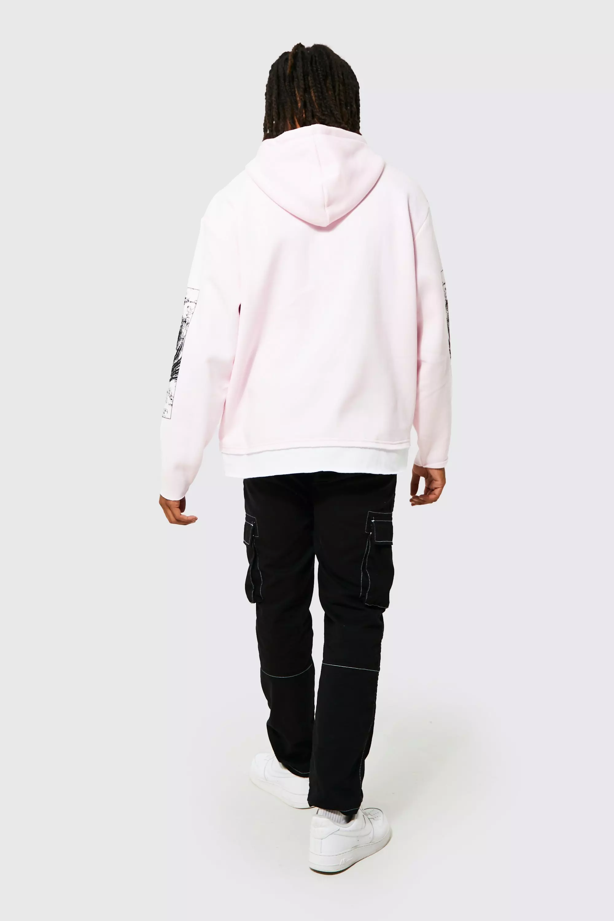 Pink Oversized Faux Layer Graphic Hoodie alternative image
