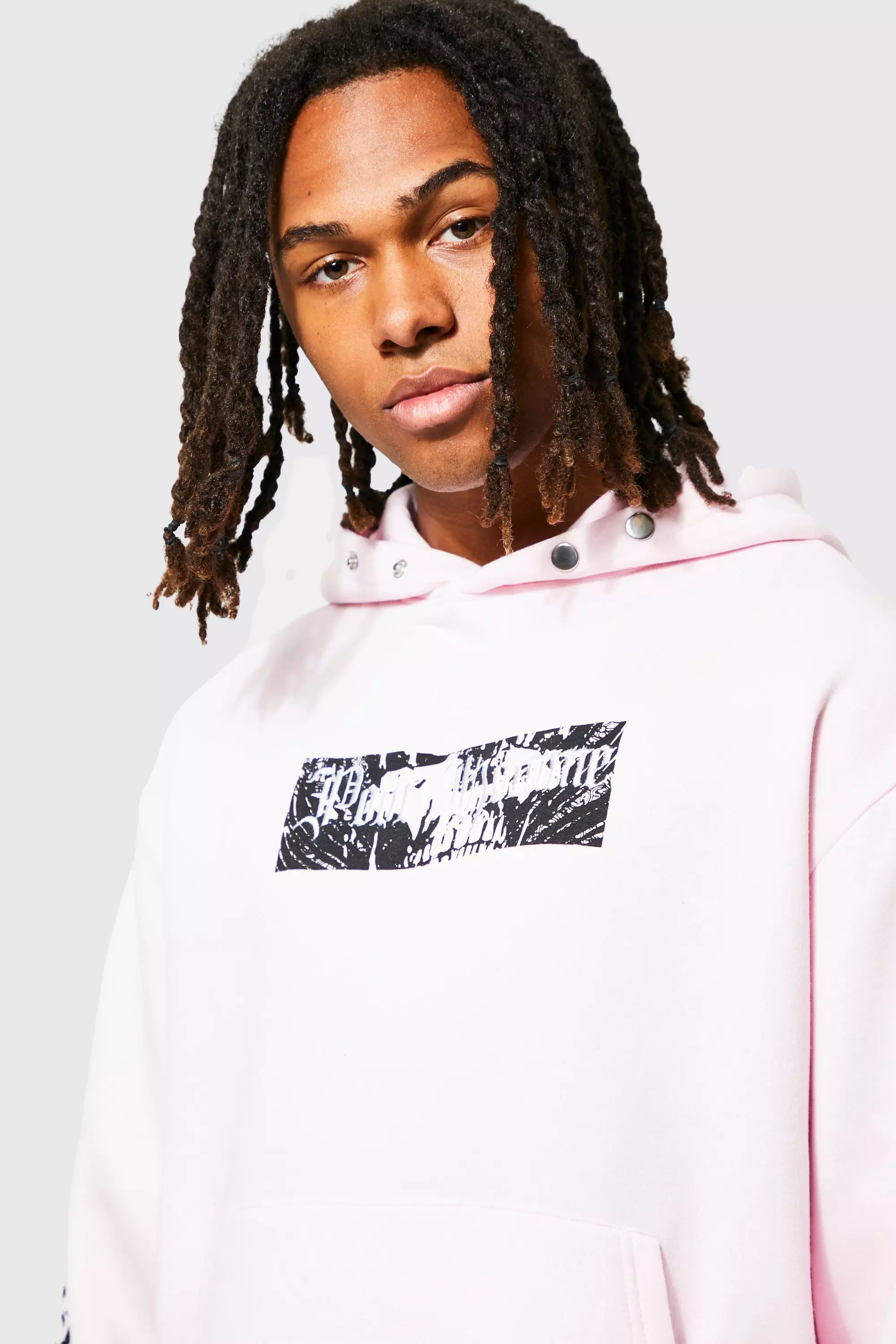 Pink Oversized Faux Layer Graphic Hoodie alternative image