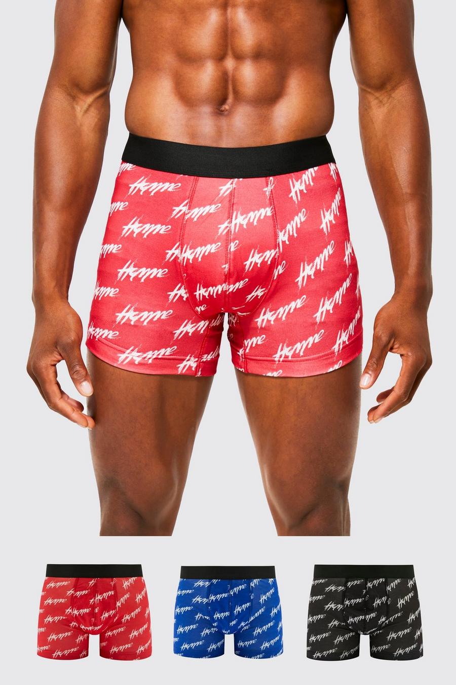 Multi 3 Pack Homme All Over Print Boxers image number 1