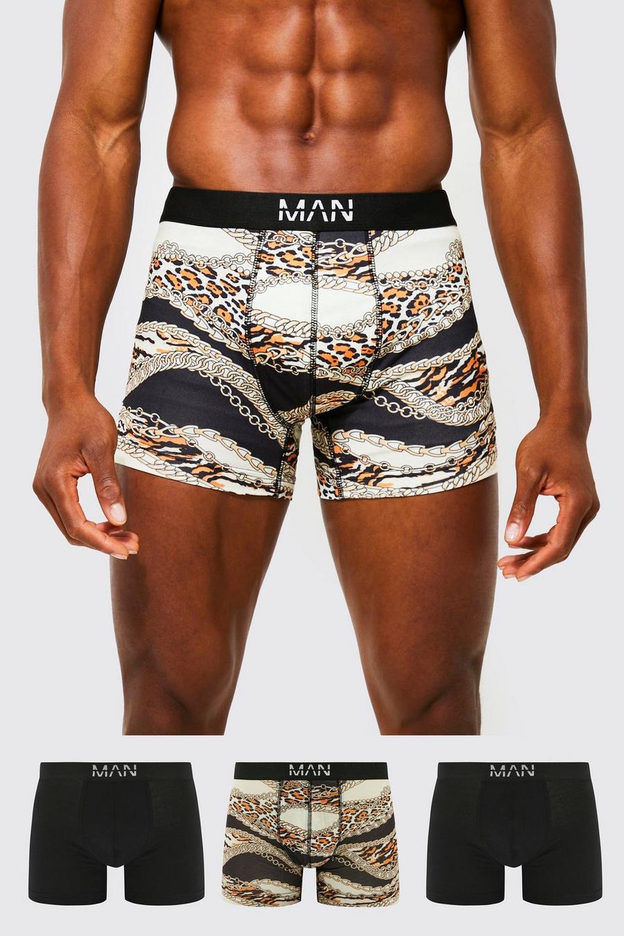 Black 3 Pack Chain Print Boxers image number 1