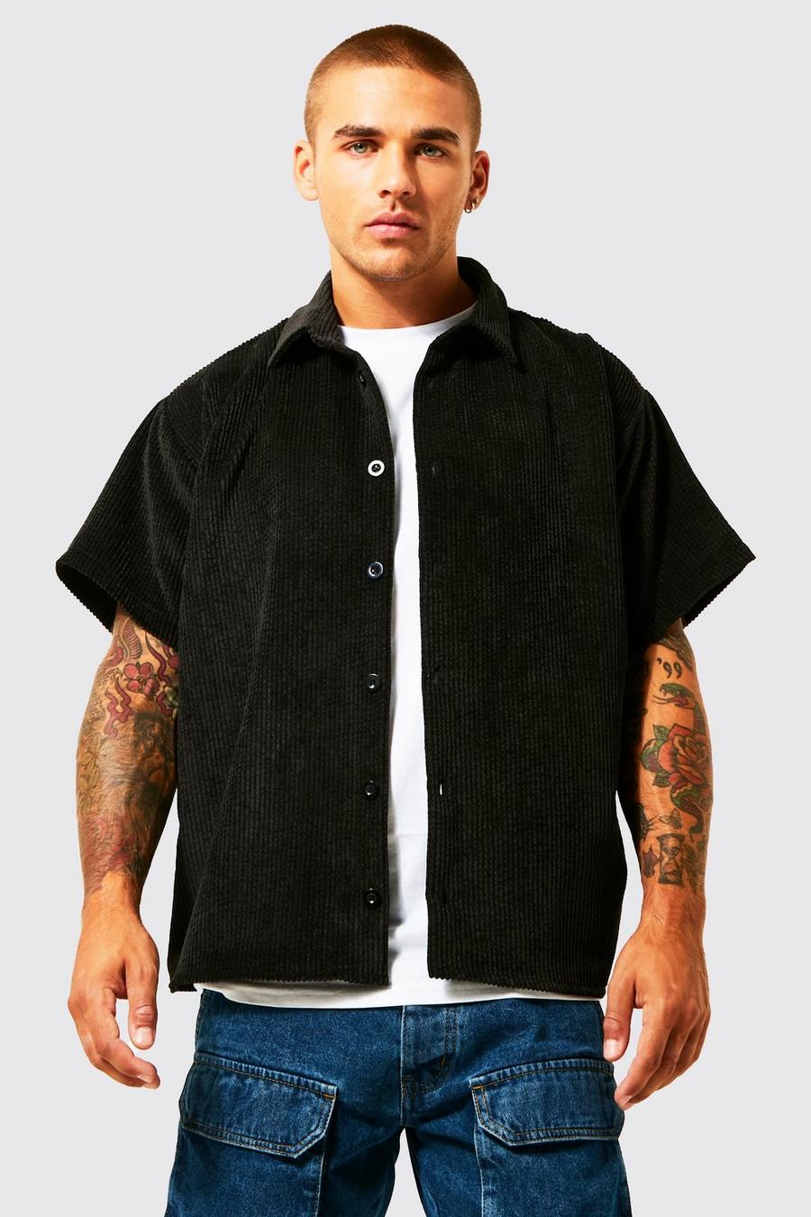 Black noir Boxy Fit Cord Shirt