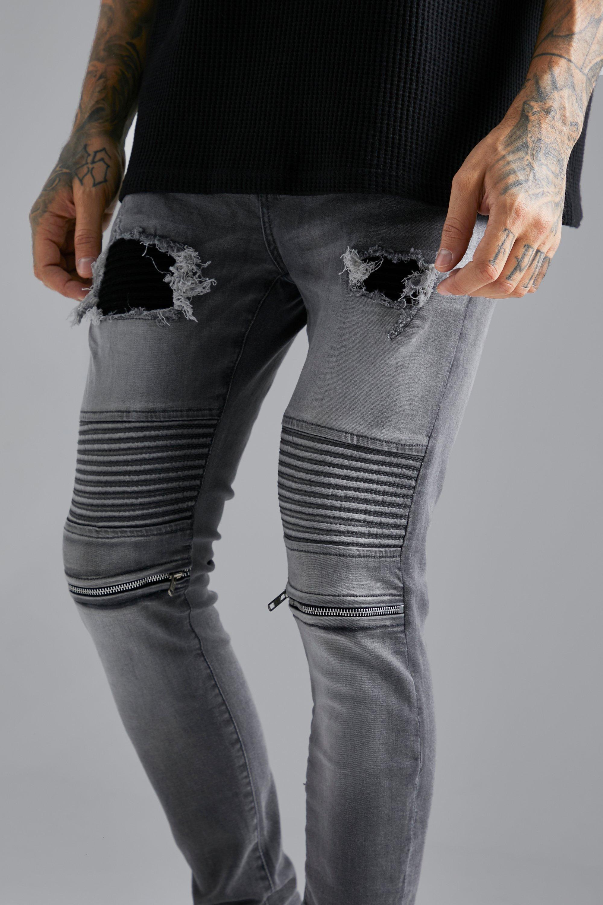 gemeenschap beu Modieus Skinny Stretch Ripped Biker Jeans With Zips | boohoo
