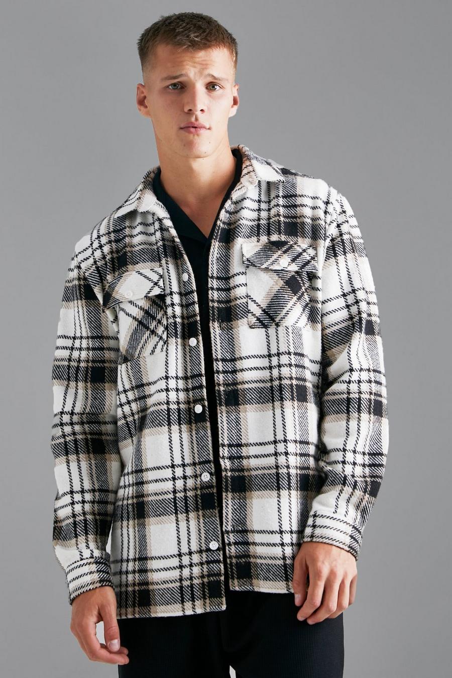 Ecru Tall Heavyweight Large Scale Check Overshirt image number 1
