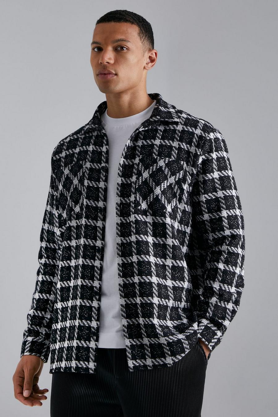 Black Tall Heavyweight Boucle Check Overshirt image number 1