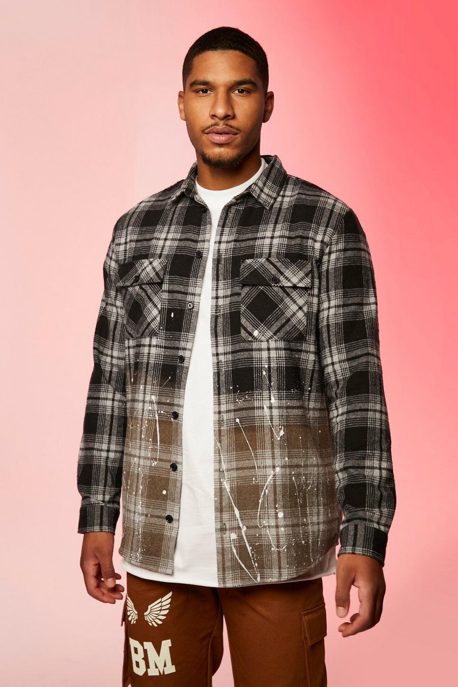 Black Tall Heavy Check Overshirt With Bleach Hem image number 1