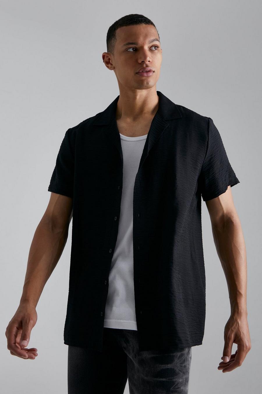Black svart Tall Kortärmad skjorta med bowlingkrage
