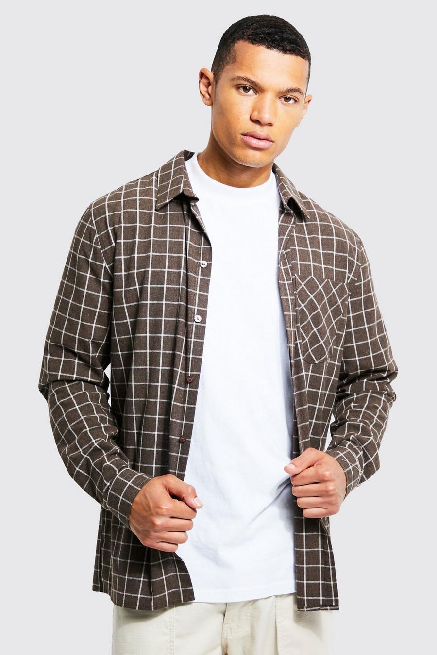 Taupe Tall Long Sleeve Window Pane Check Shirt image number 1