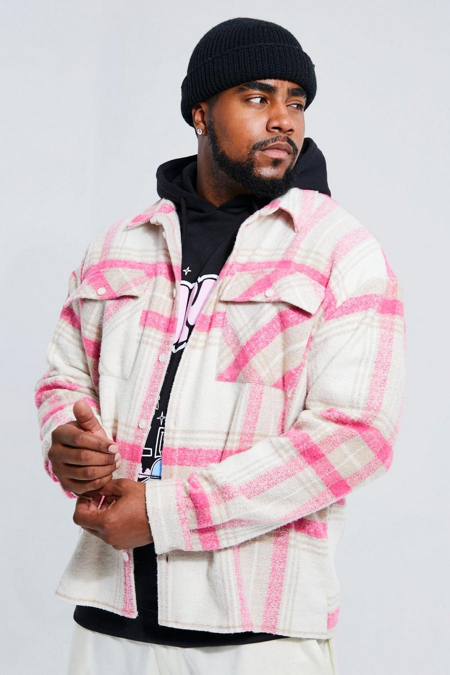 Pink rose Plus Boxy Fit Heavy Brushed Check Overshirt