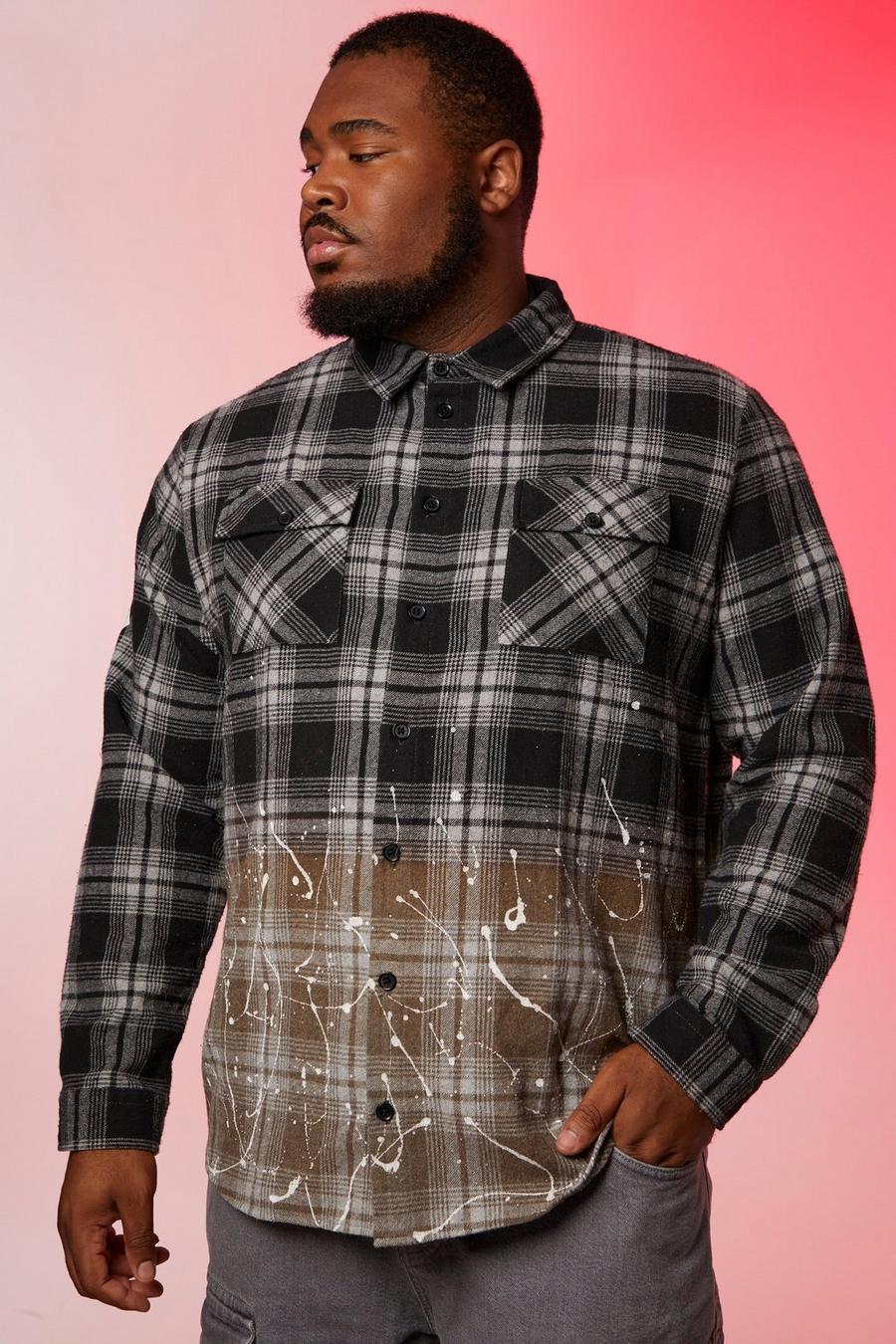 Black Plus Heavy Check Overshirt With Bleach Hem image number 1