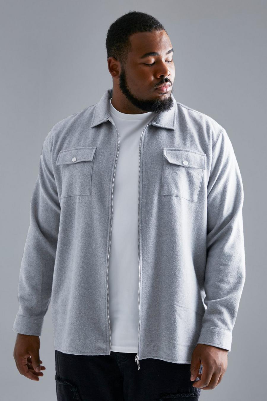 Grey Plus Smart Zip Through Heavyweight Overshirt image number 1