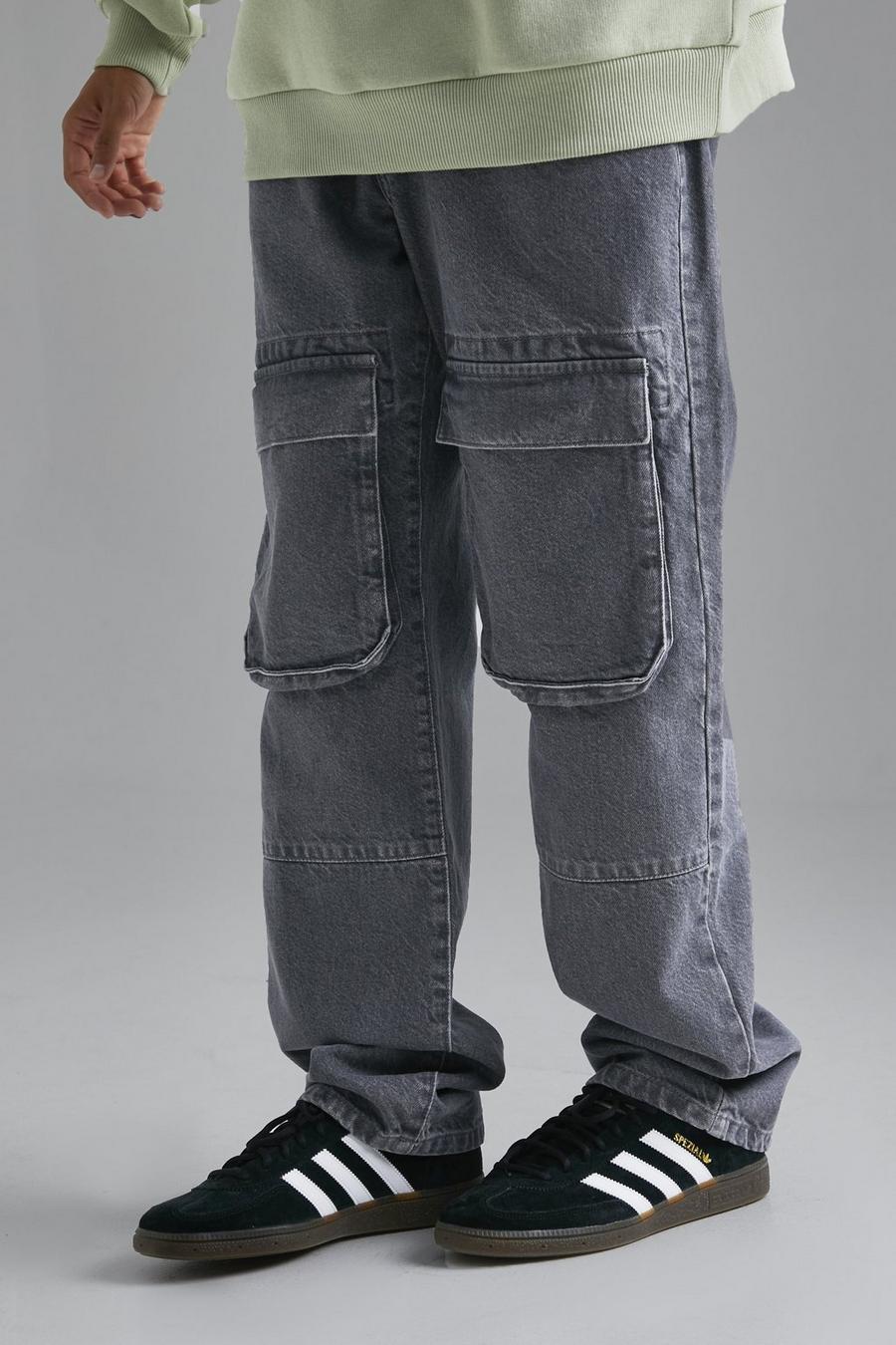 Mid grey Relaxed Fit Embroidered Cargo Jeans image number 1