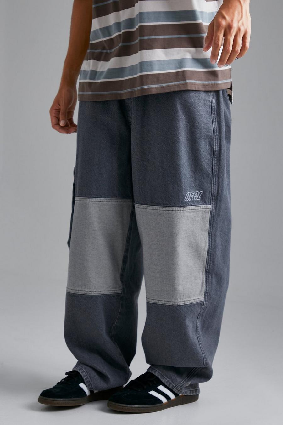 Mid grey Baggy Fit Skate Cargo Jeans With Buckle Waist