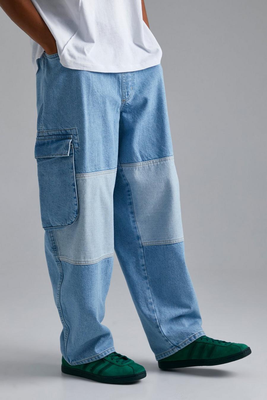 Lockere Skate Cargo-Jeans mit Schnalle, Light blue