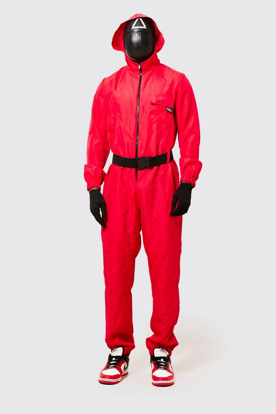 Red rot Squid Game Guard Deluxe Fancy Dress Costume image number 1