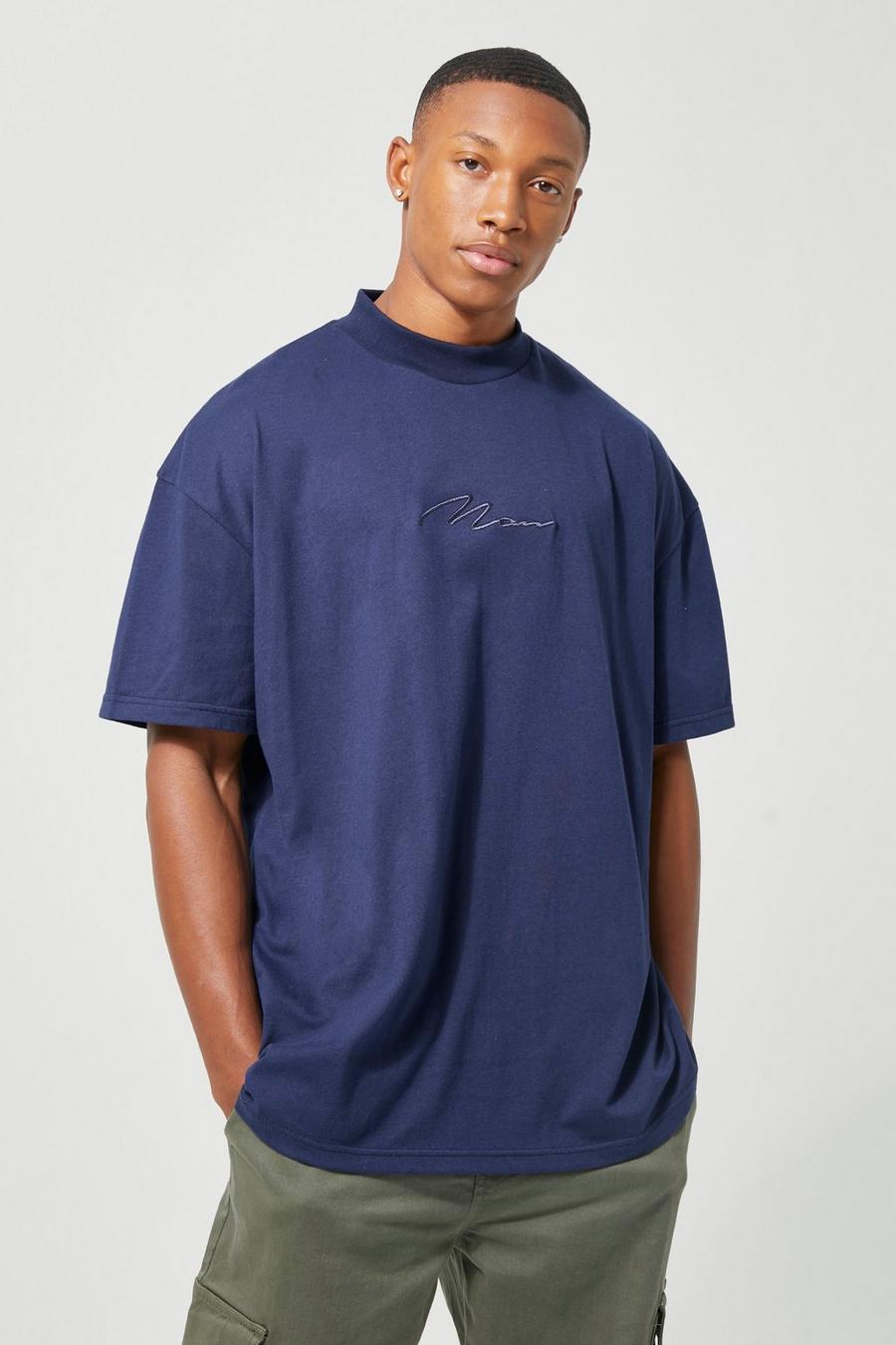 T-shirt oversize à col montant et logo - MAN, Navy image number 1