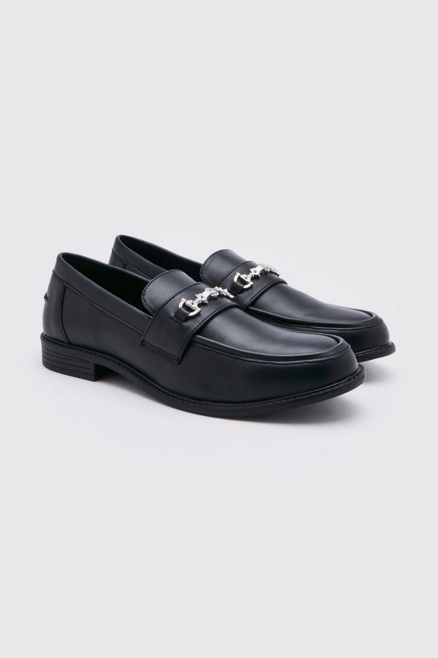Black Monochrome Penny Loafers Met Ketting Detail