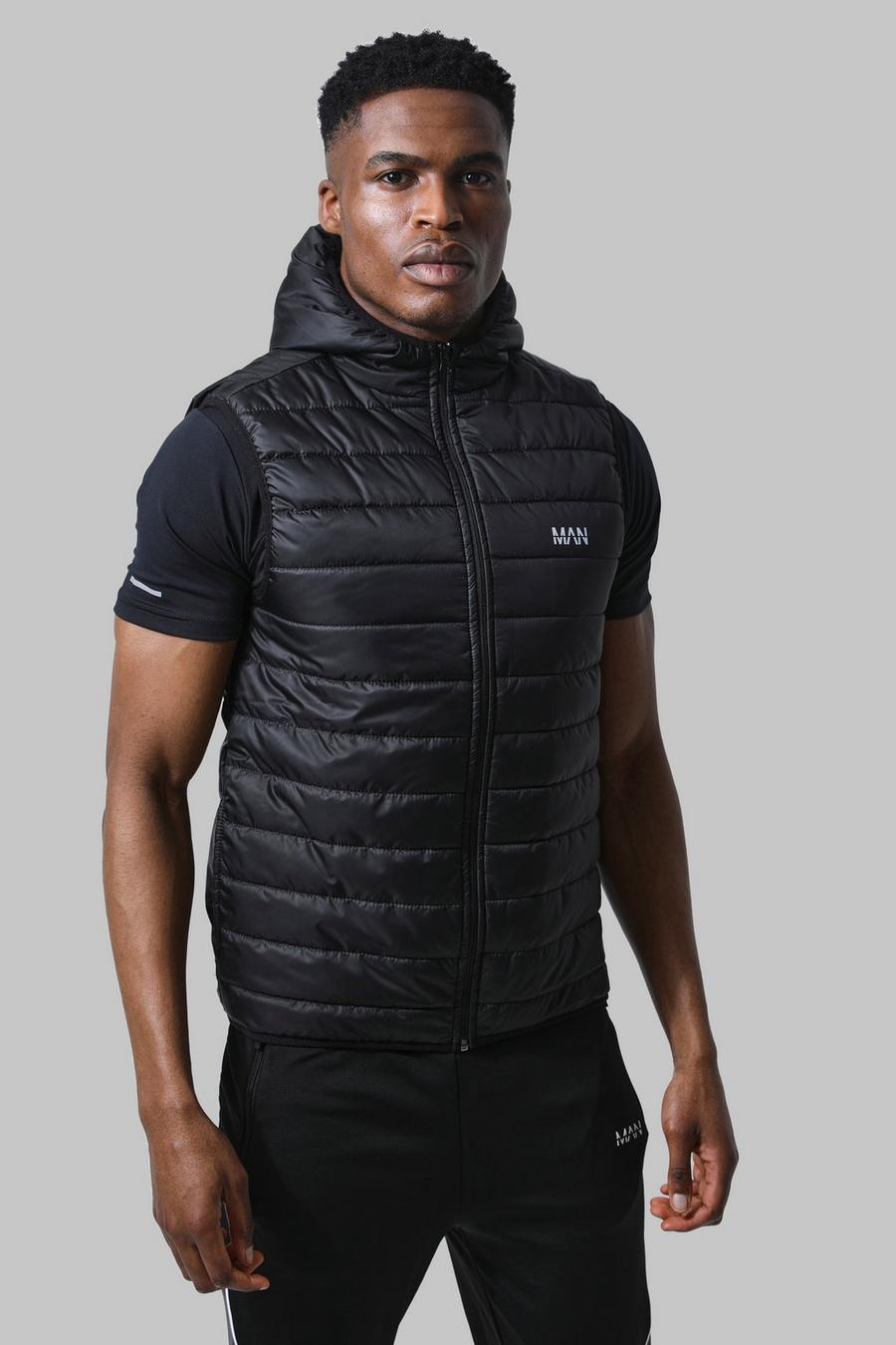 שחור מעיל פוף ספורטיבי מחמם עם כיתוב Man image number 1
