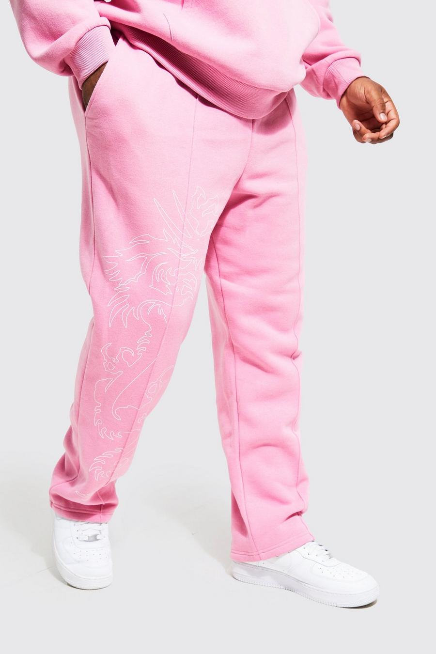 Pantalón deportivo Plus holgado con estampado de dragón, Pink rosa