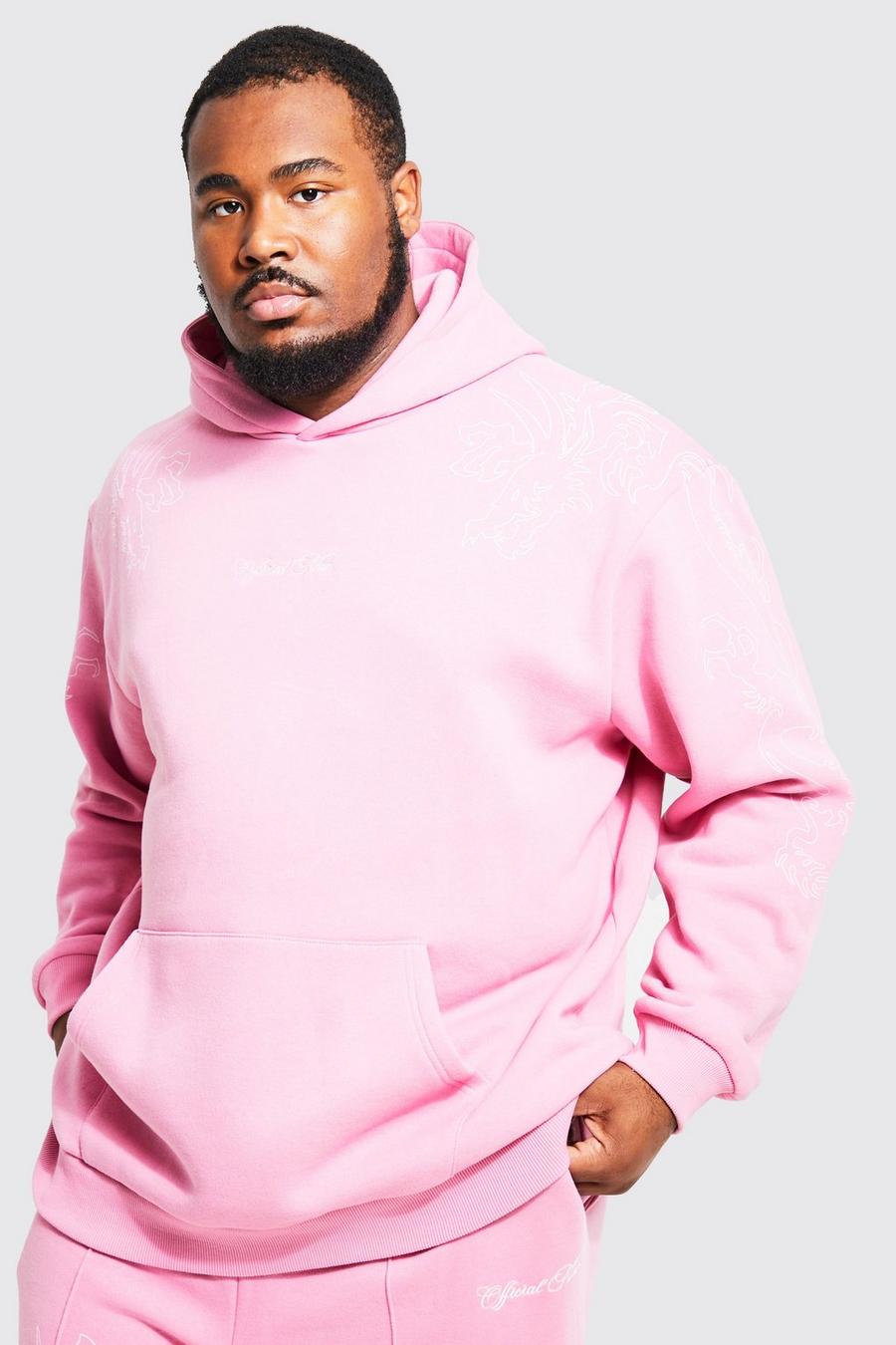 Pink Plus Oversized Dragon Graphic Hoodie image number 1