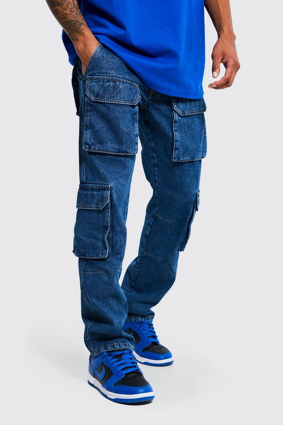 Mid blue Straight Rigid 3d Cargo Pocket Jeans image number 1