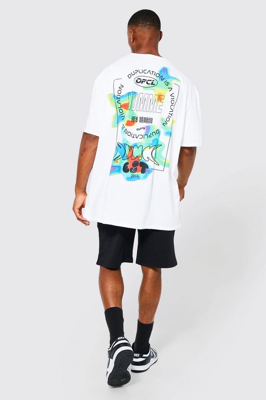Oversize T-Shirt und Shorts mit Print, White image number 1