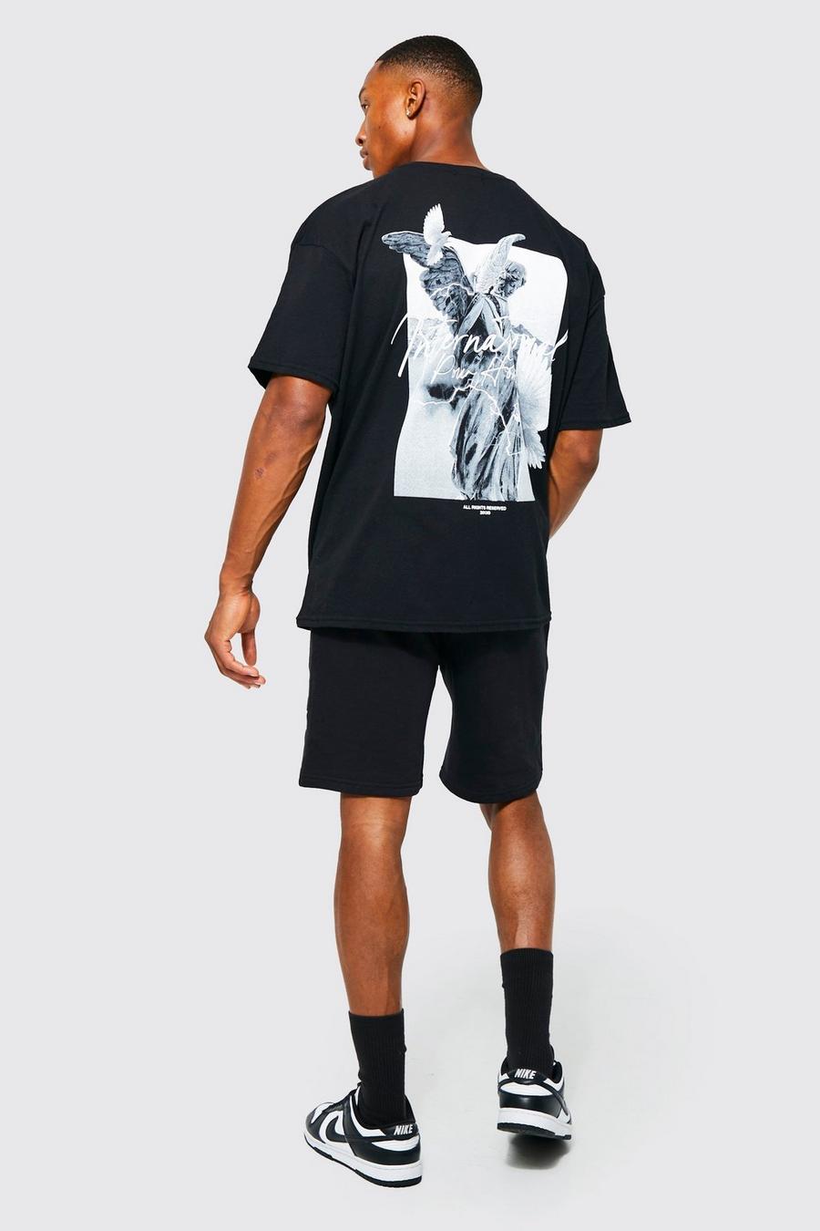 Oversize T-Shirt und Shorts mit Print, Black noir image number 1