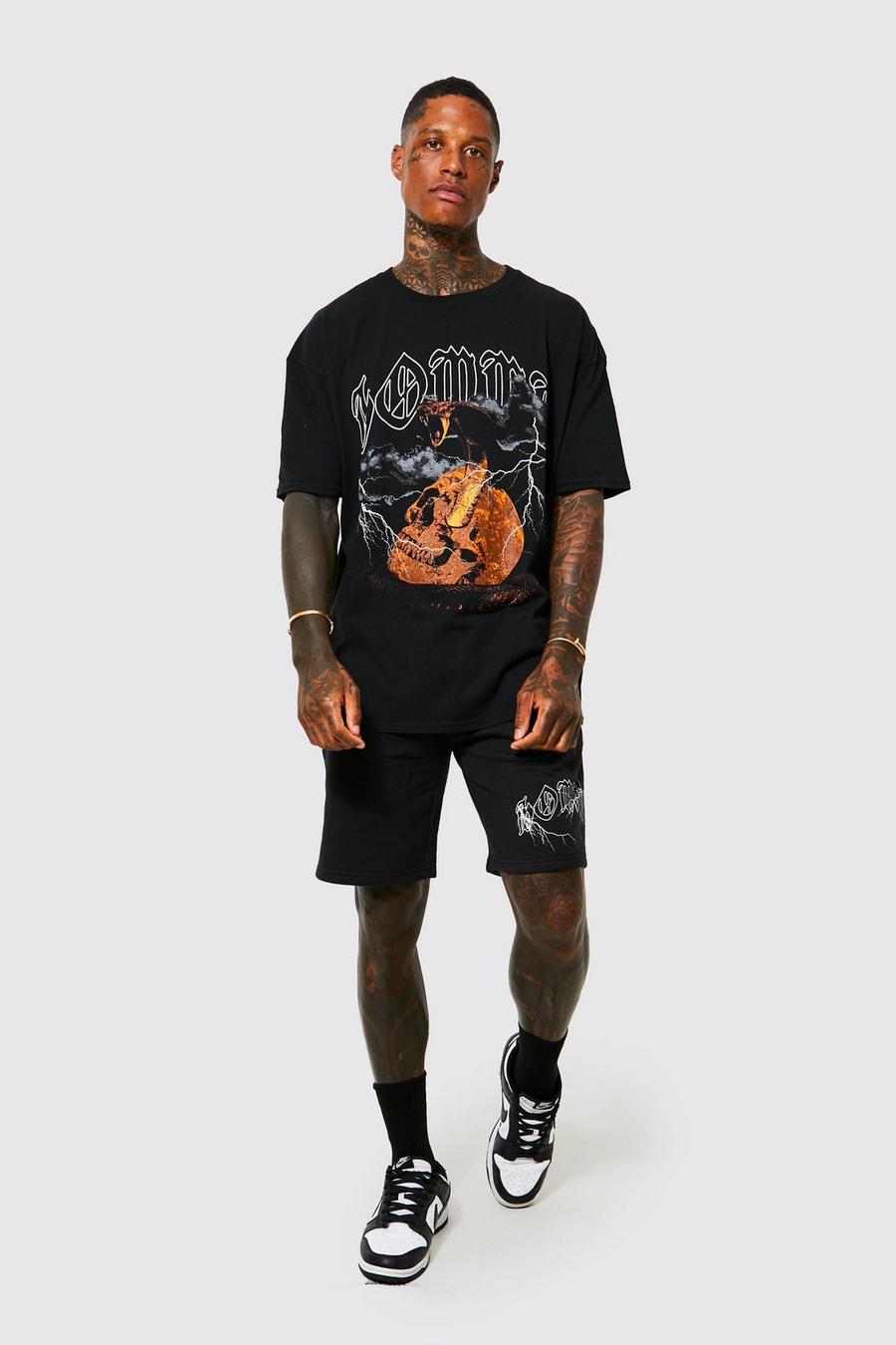 Black noir Oversized Homme Snake T-shirt And Short Set