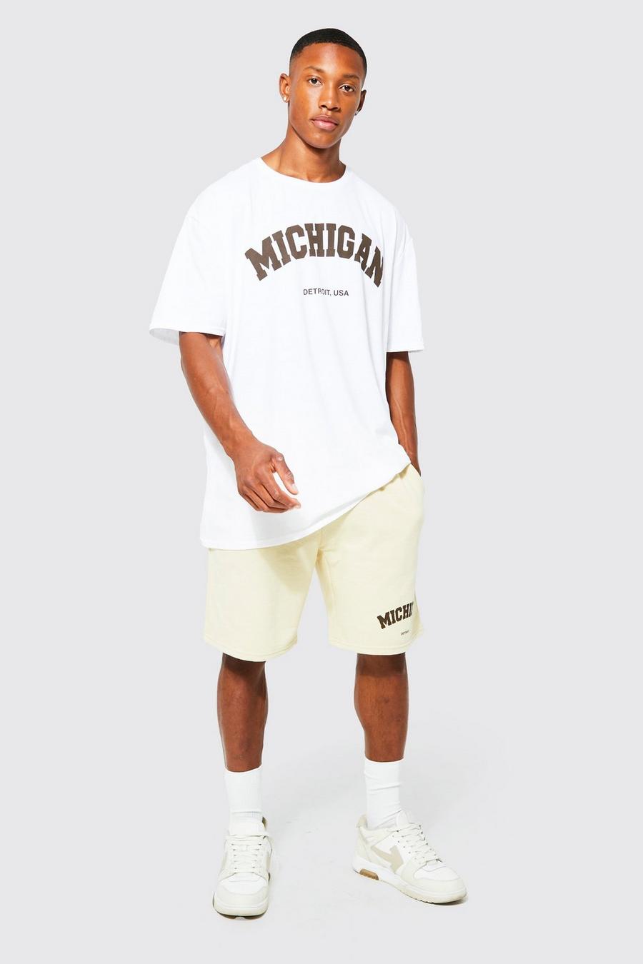 White Oversized Michigan T-shirt And Short Set image number 1