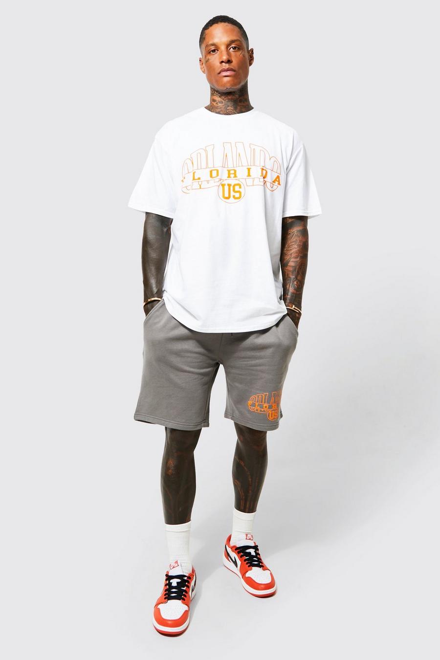 Oversize T-Shirt und Shorts mit Orlando-Print, White