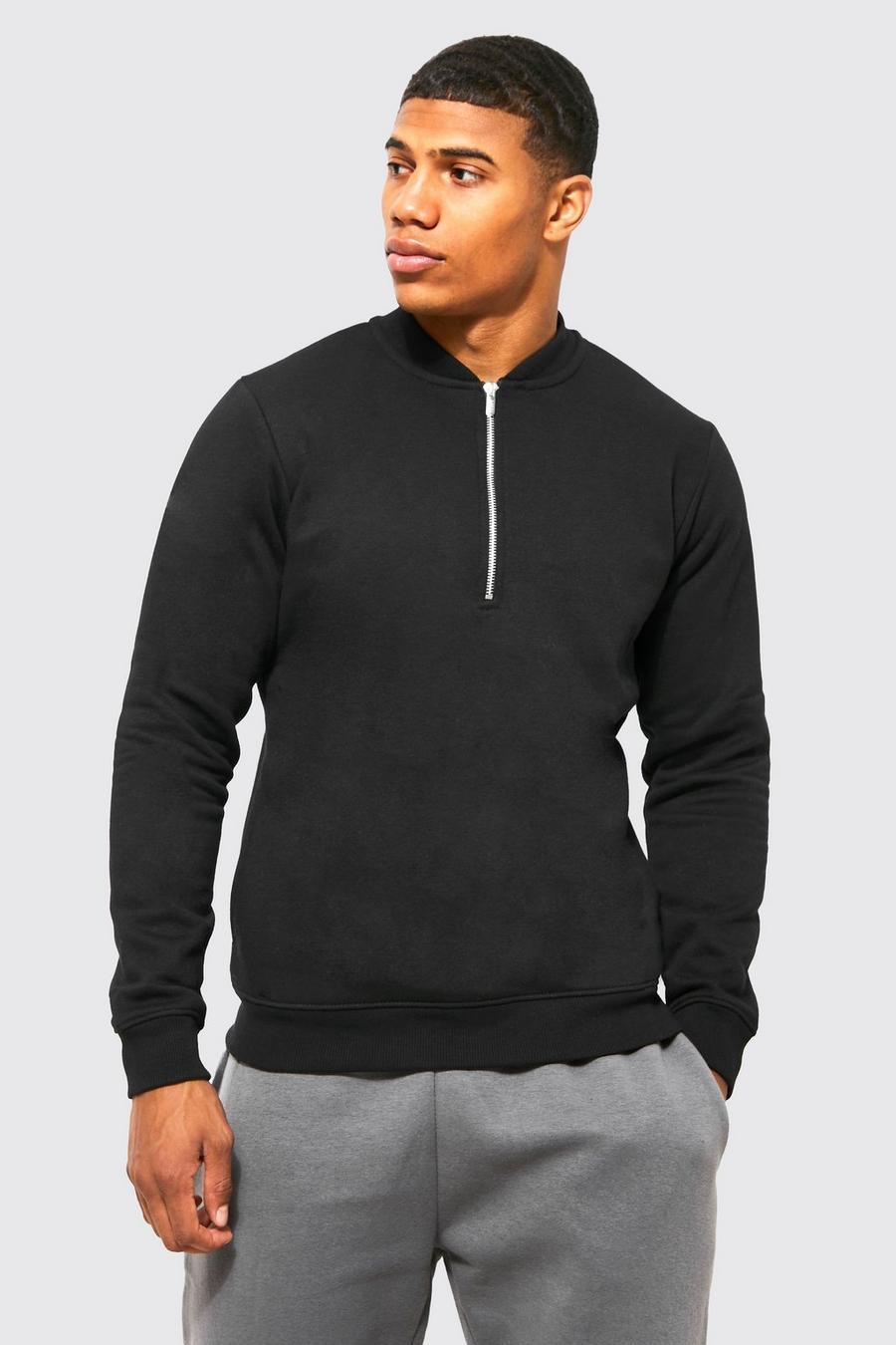 Black Slim Fit Bomber Neck Sweatshirt